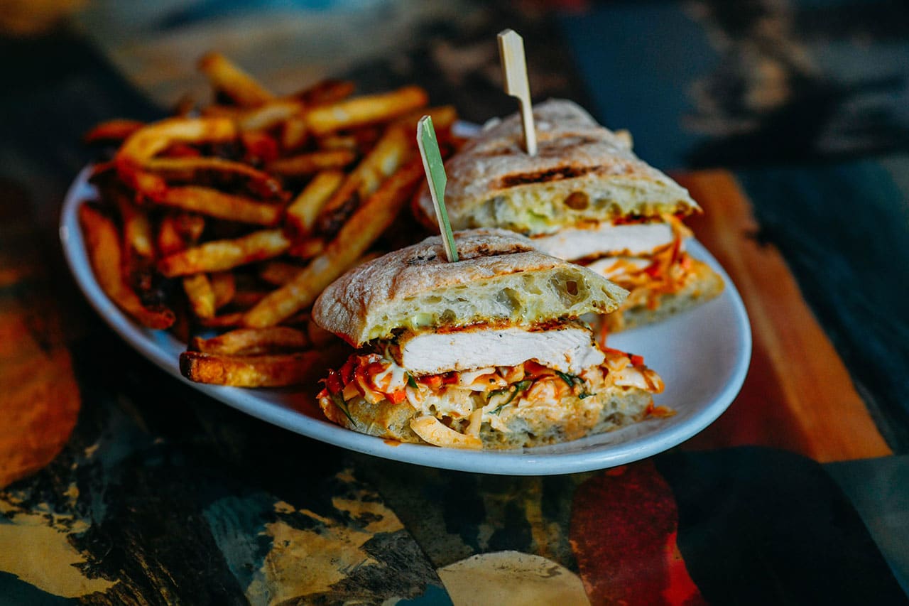 Sandwich and fries on a plate