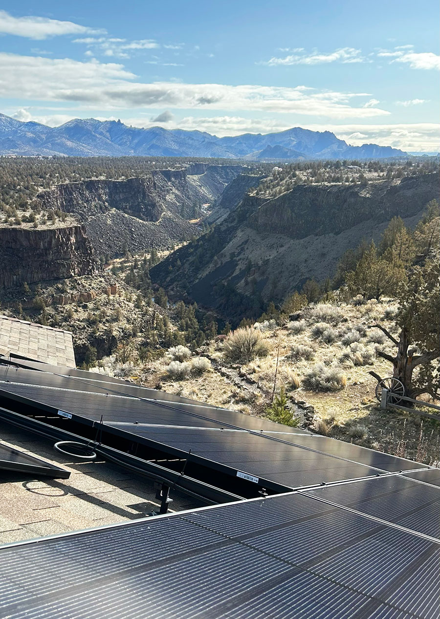 Solar panels on roof overlooking gorge