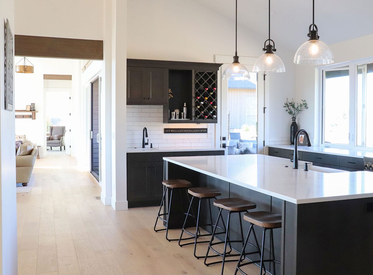 Black and white kitchen with ambient lights