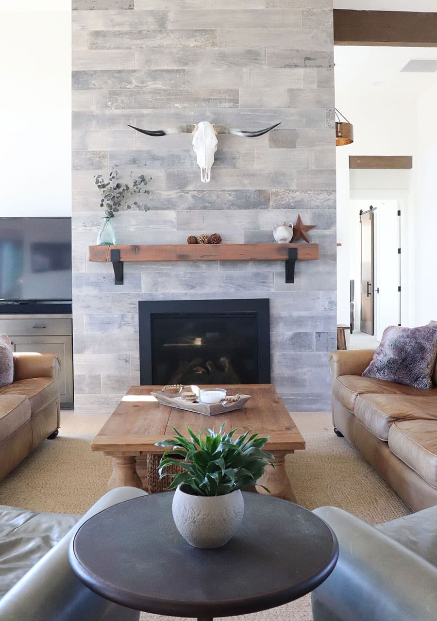 Fireplace with skull above the mantel