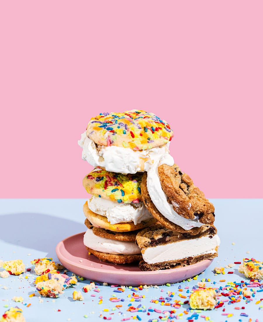 Plate of ice cream sandwiches and sprinkles