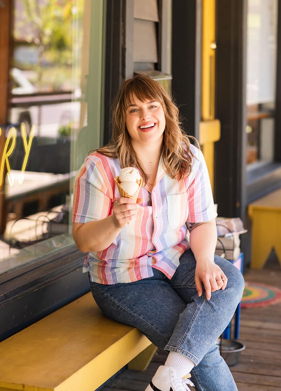 Kate, of Grey Duck, enjoying a cone of ice cream