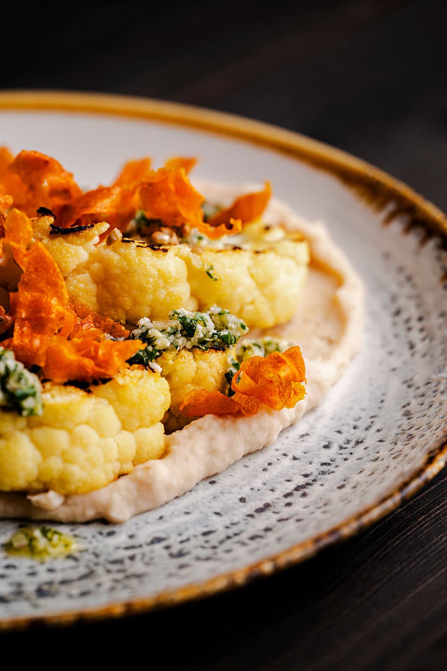 Cauliflower appetizer on a plate.