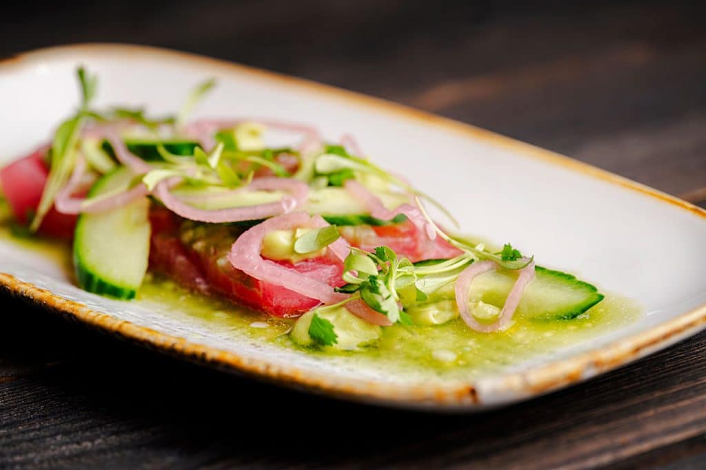 Vegetable appetizer plated.