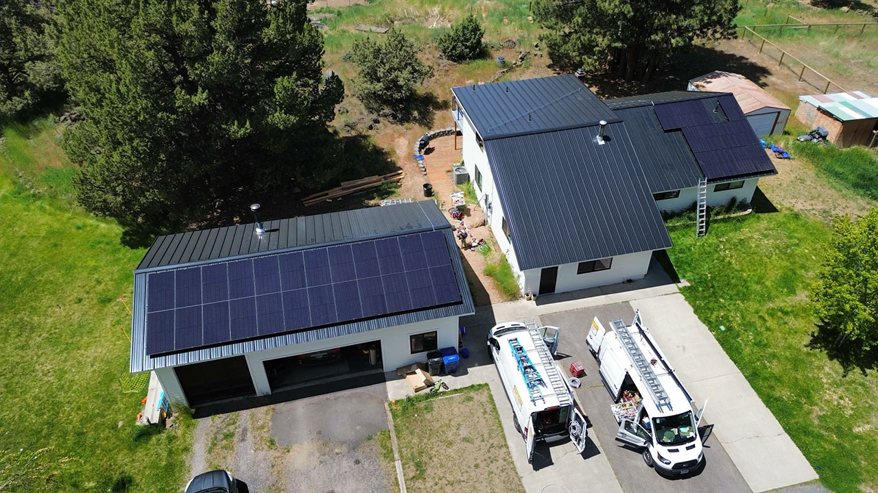 Solar panels on rooftop from above