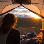 views of mountains looking out from a tent