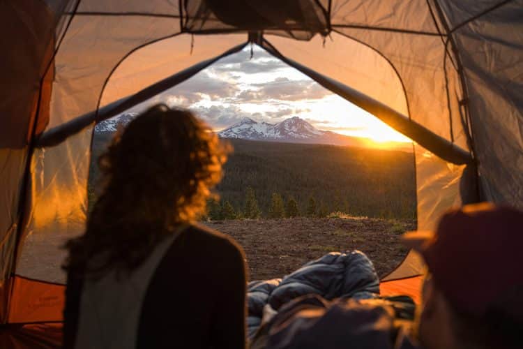 views of mountains looking out from a tent