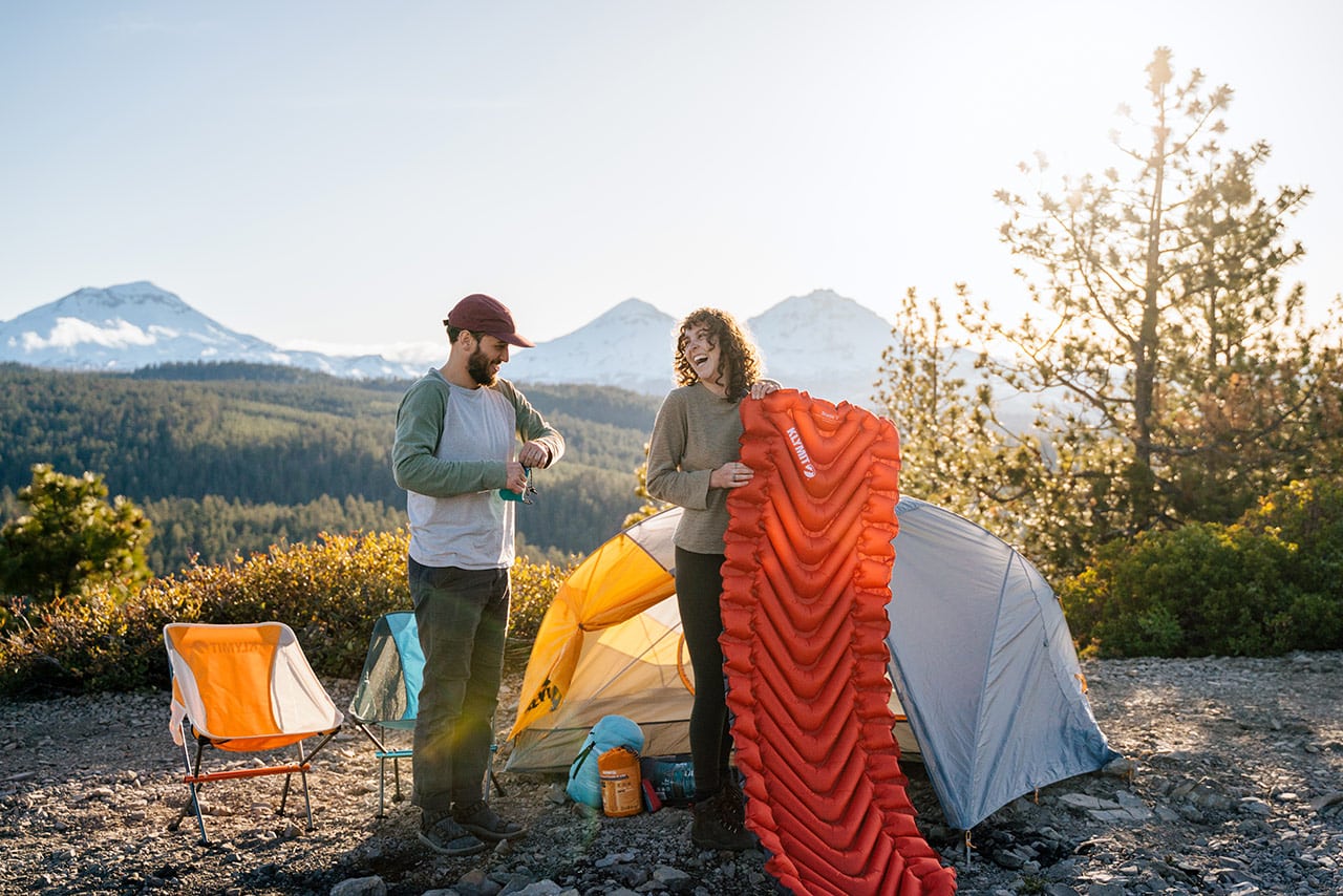 Setting up the tent camping