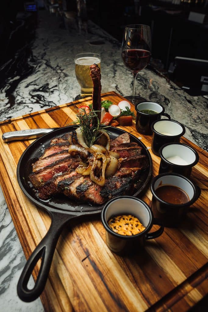 Steak and sauces from Hawkeye & Huckleberry