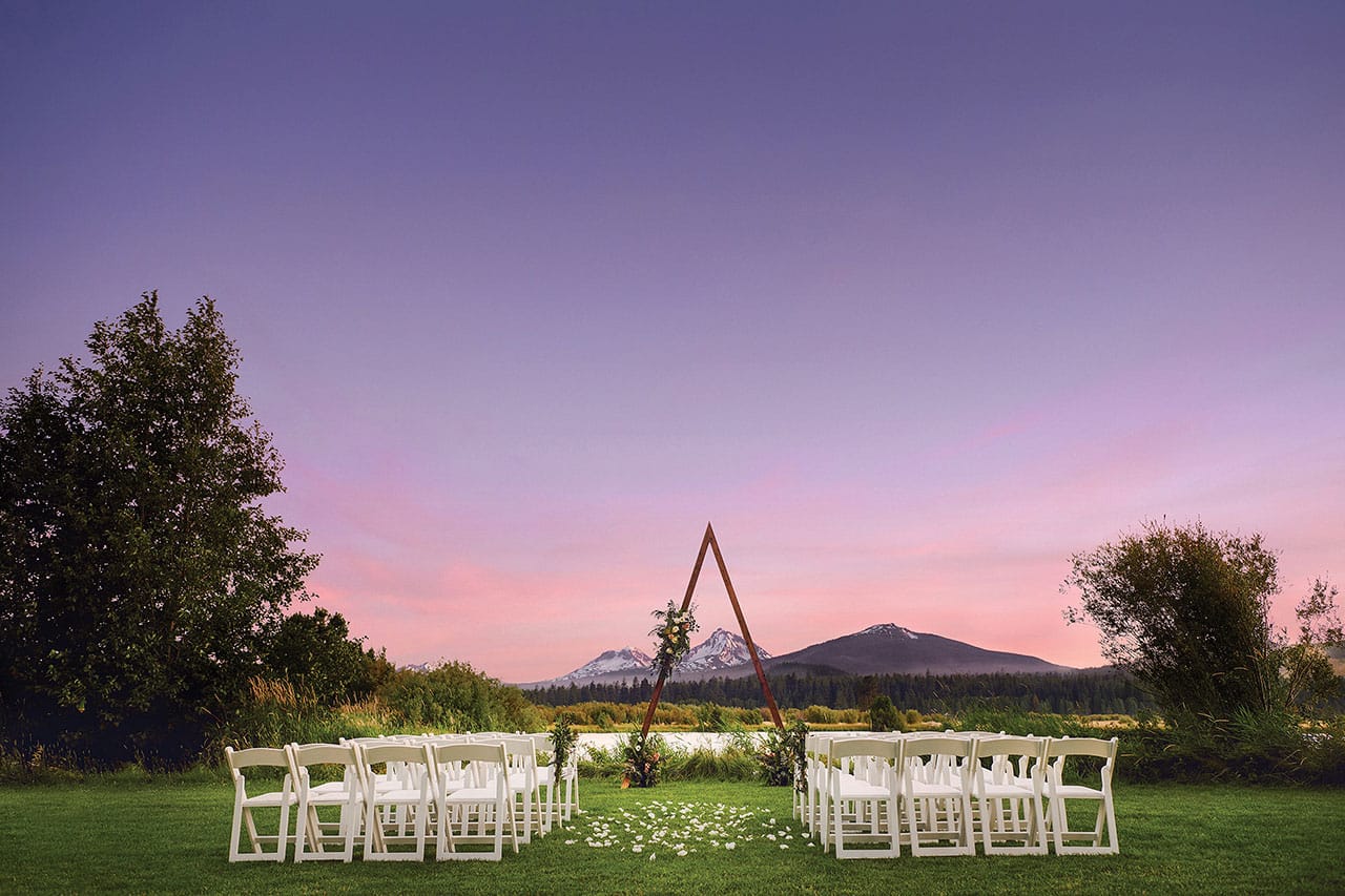 Wedding venue setup at Black Butte Ranch