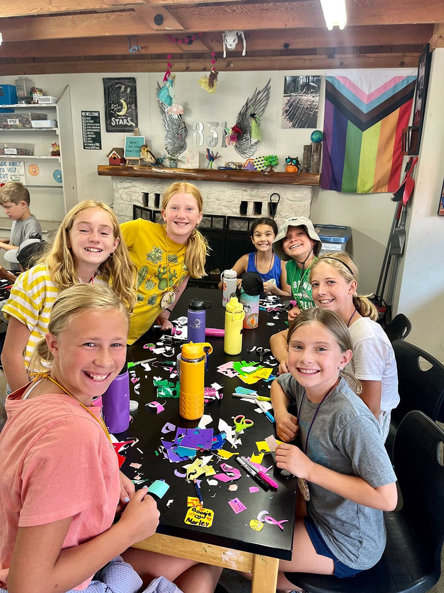 Kids crafting on table