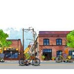 illustration of bikers in Bend downtown