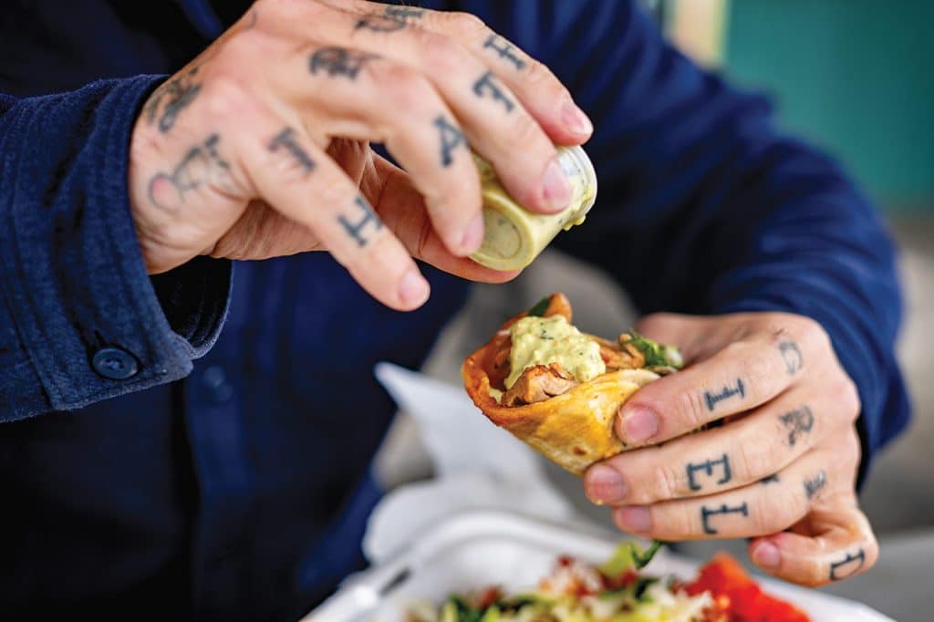 Green salsa on Tacos Pihuamo in Bend