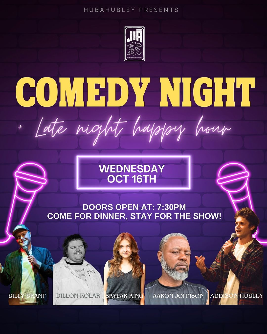 Local comedians performing at Jia