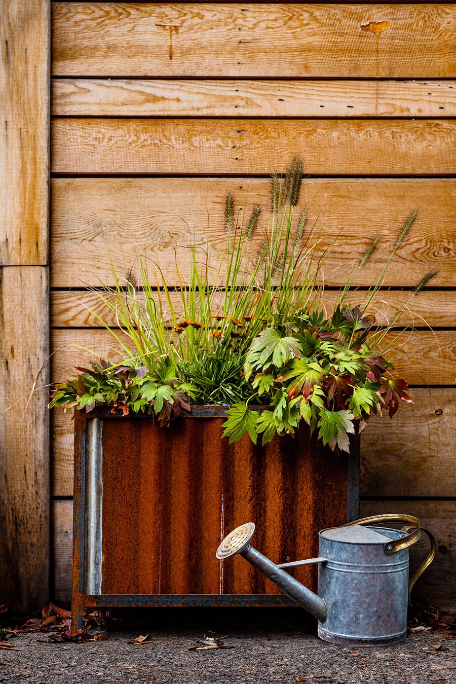 Green and brown toned planter.