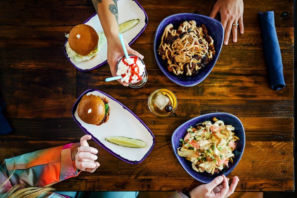 Table of food at Mountain Burger Bend