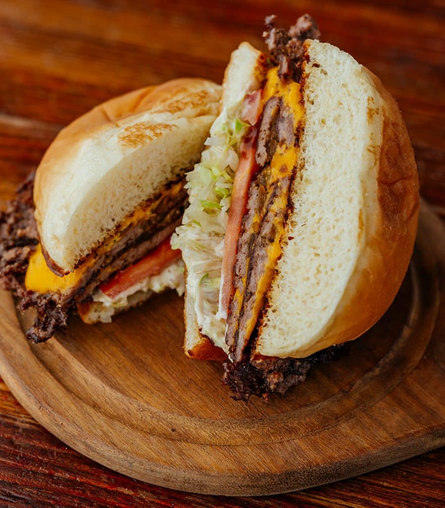 Americana burger cut in half
