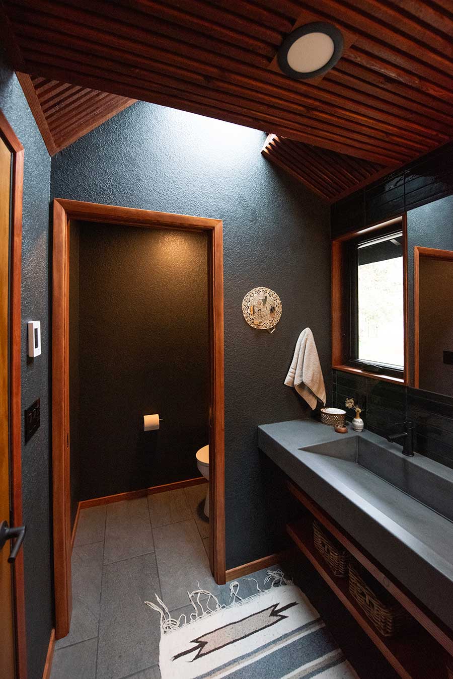 bathroom door with skylight