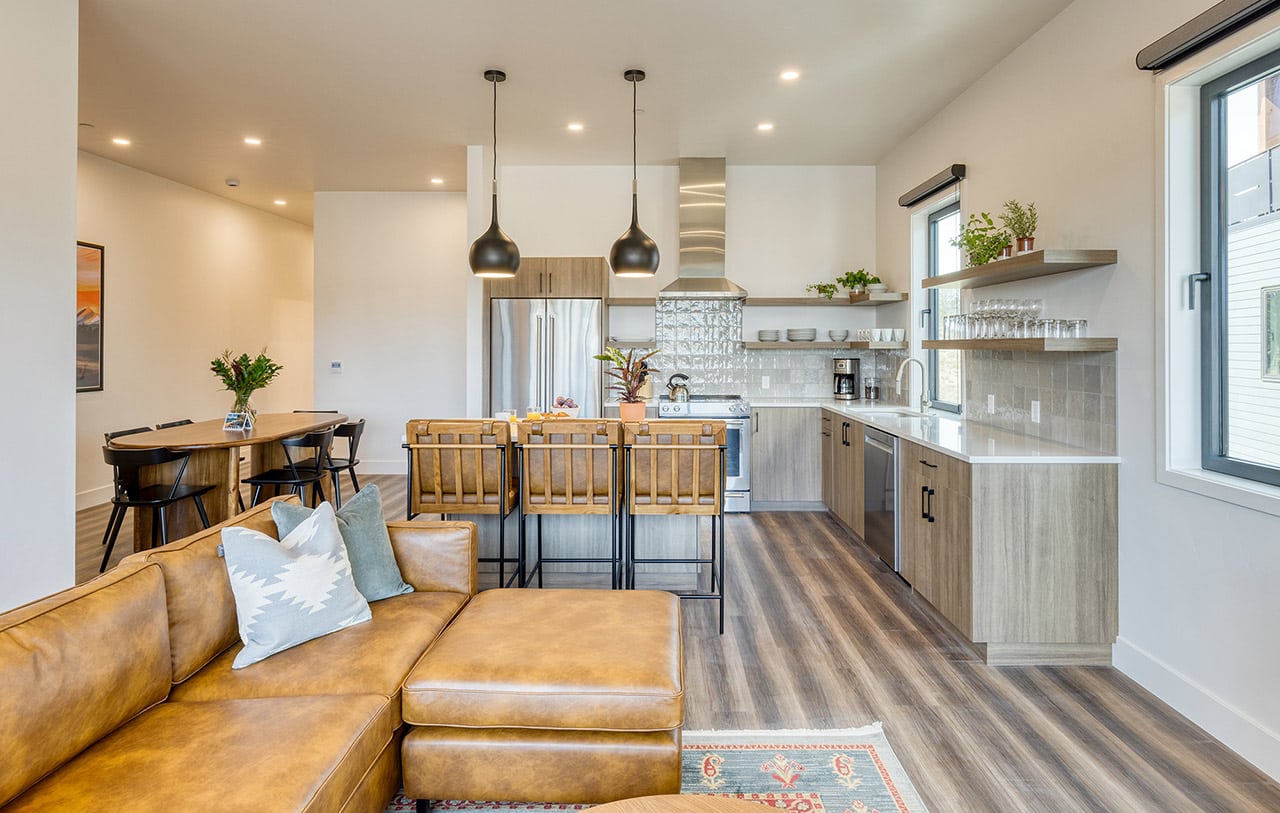 Inside Aerie - living room and kitchen view