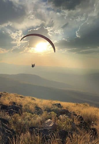 Paraglider takes off
