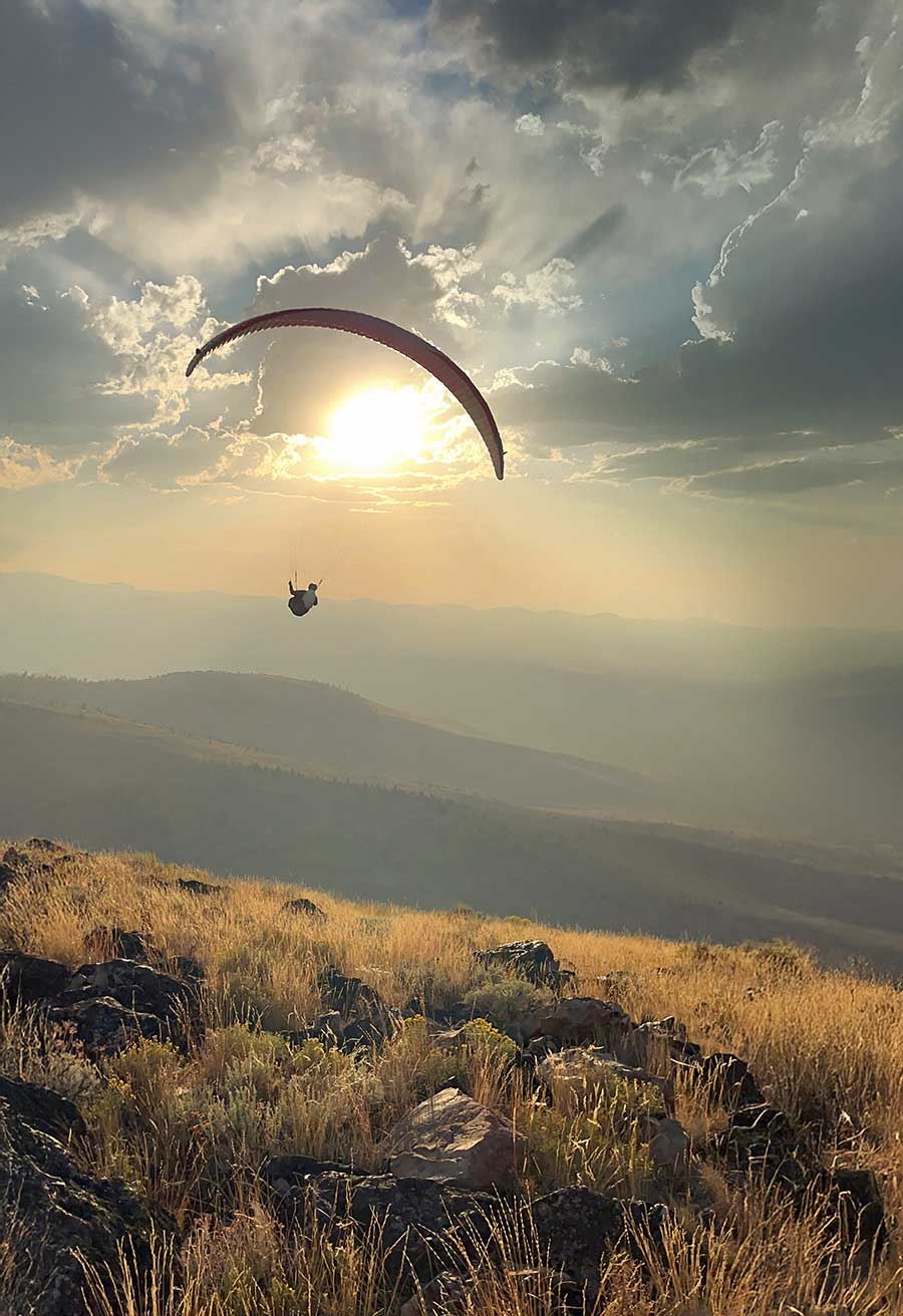 Paraglider takes off