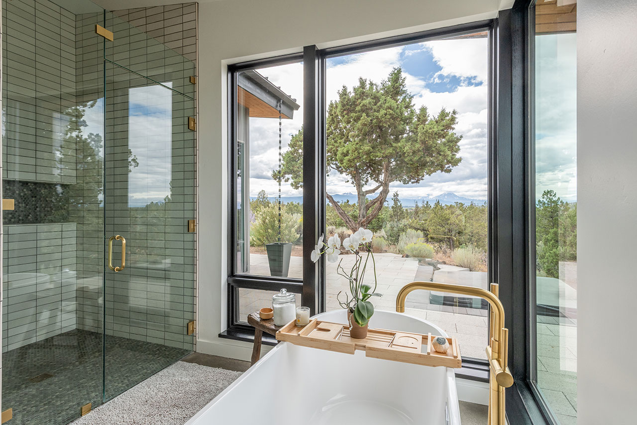 Stacy and Richard Lyon bathroom sink and view of outside