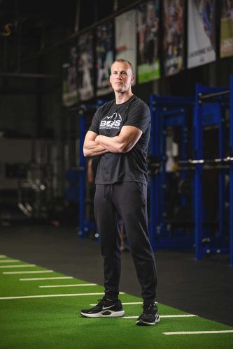 Kevin Boss on the indoor field