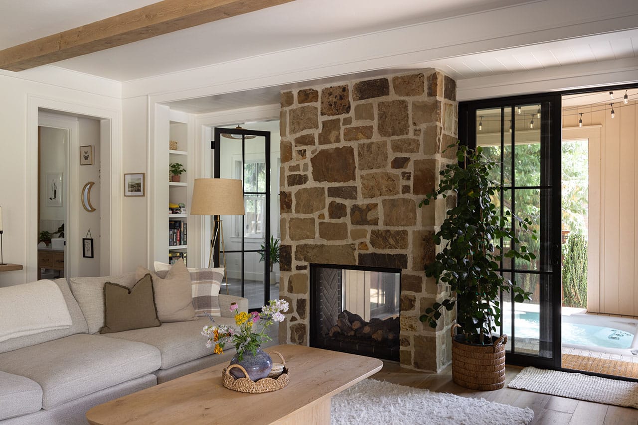 Brick fireplace in Deschutes River home