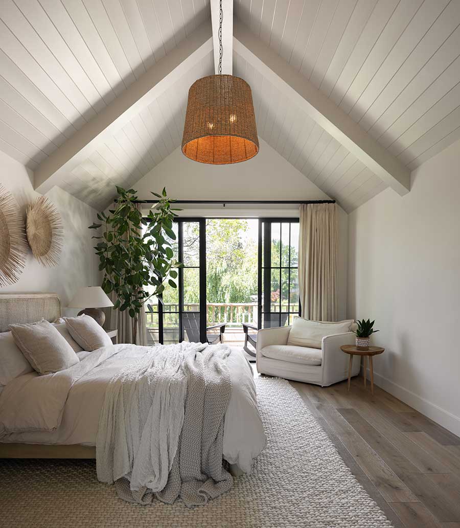 Bedroom with french doors and modern looks