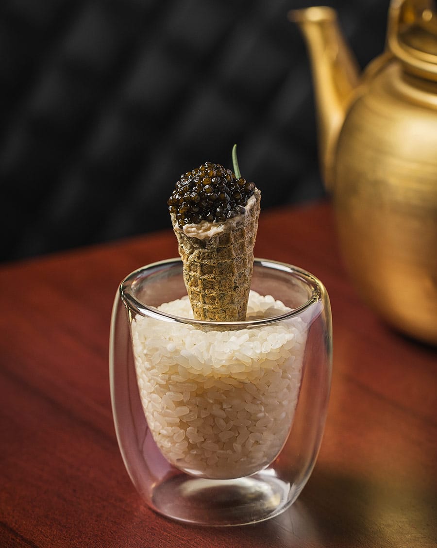 Caviar cone presentation at Yoli in Bend