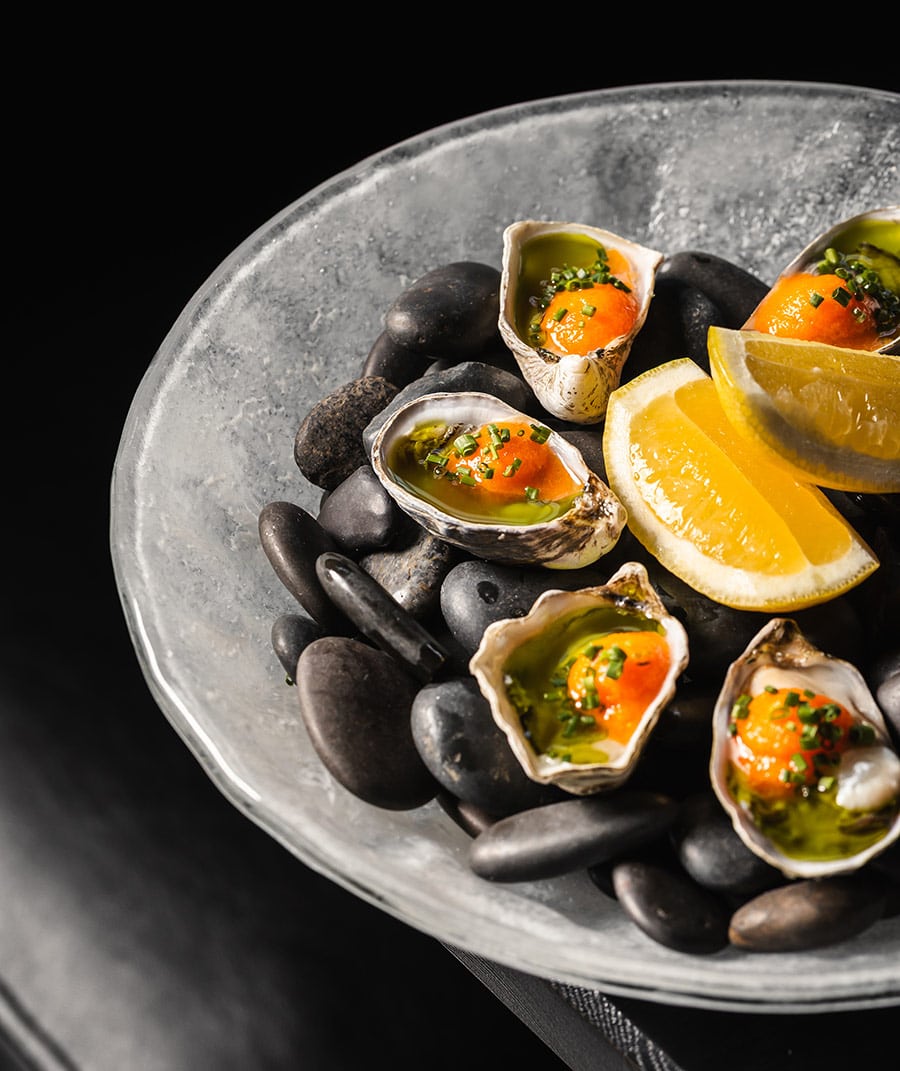 Beautiful plating of oysters at Lady Bird Cultural Society in Bend