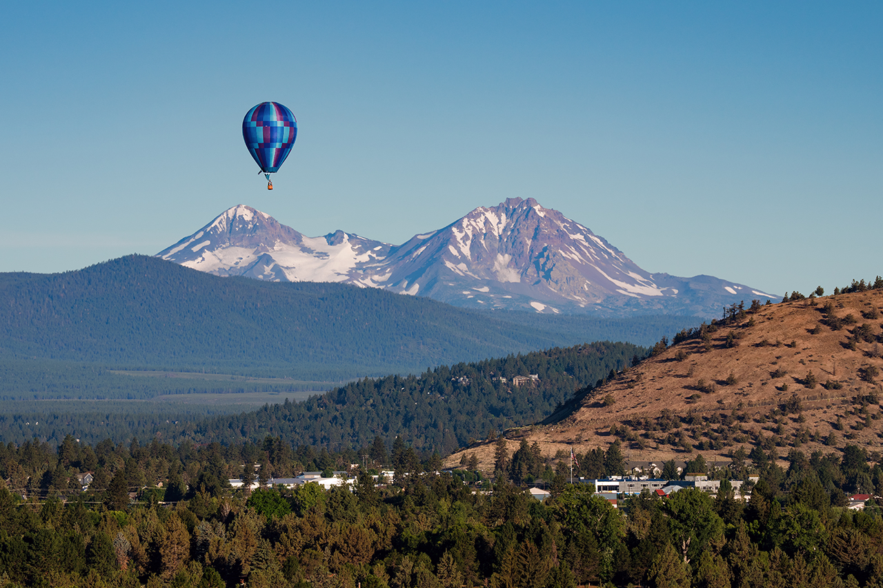 Hot air balloon over Central Oregon Landscape