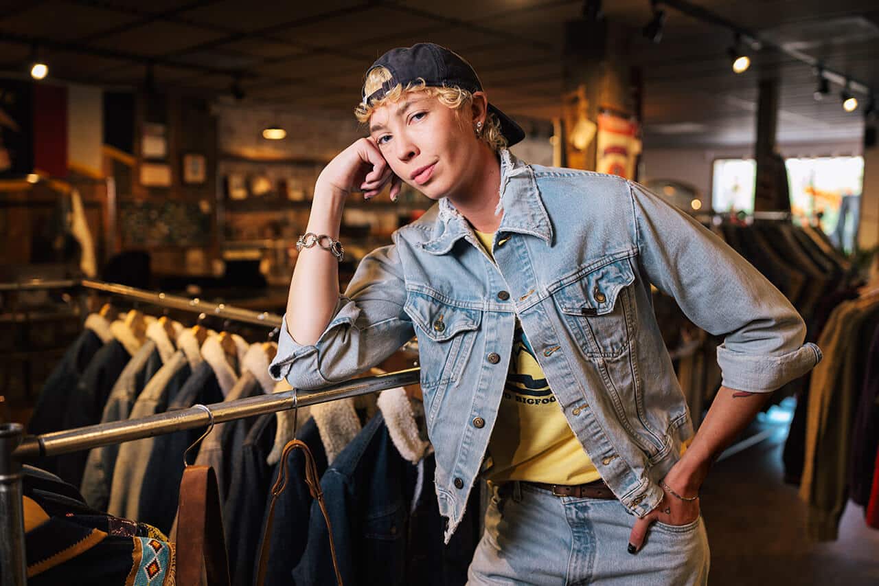 Erin Mathias modeling at Old Boy Vintage in Bend