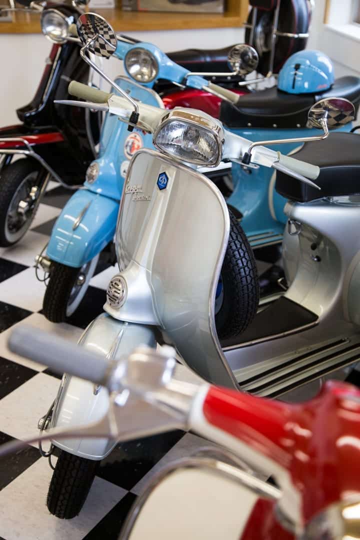 Vintage scooter in dream garage in Bend, Oregon