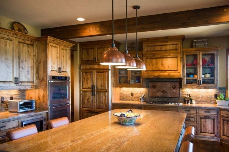 Rustic Kitchen with Copper Lighting