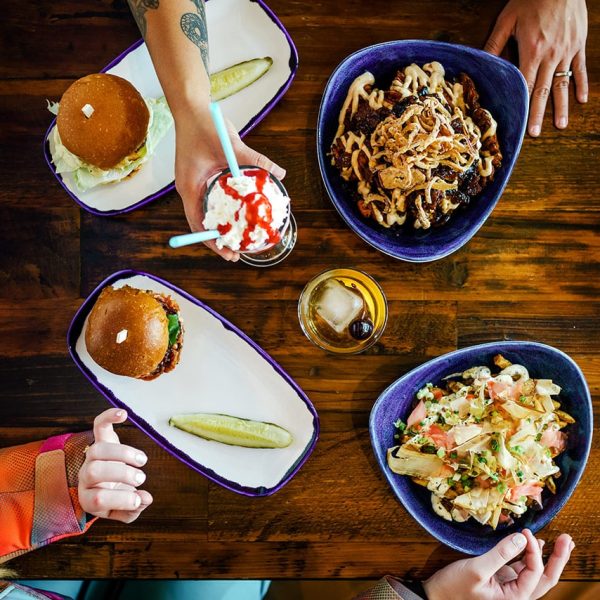 Table of food at Mountain Burger Bend